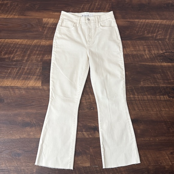 EUC Frank & Eileen KILLIAN Kick Flare Ivory Crop Denim Jeans size 4 27 - Picture 2 of 11